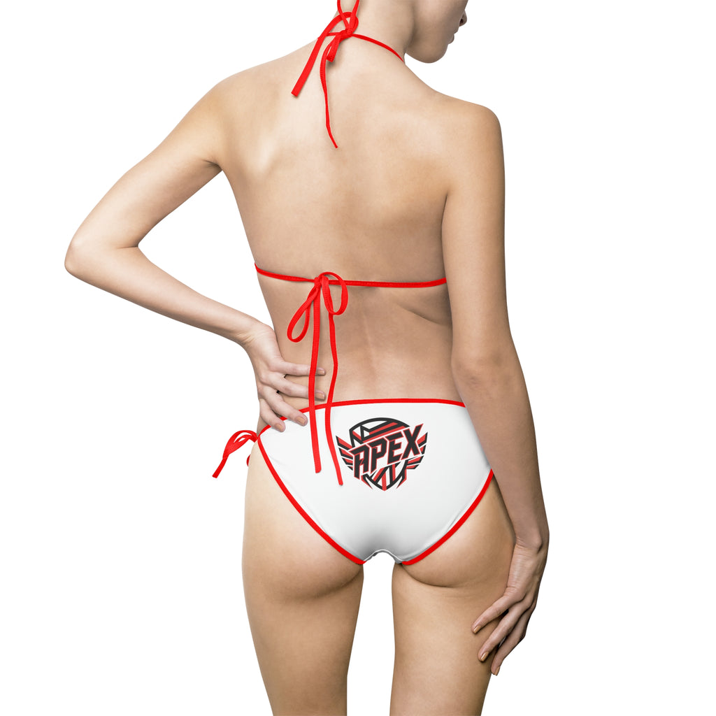 White Tie-Side Bikini with Small Floral Badge — Women's Swimwear Light Pink