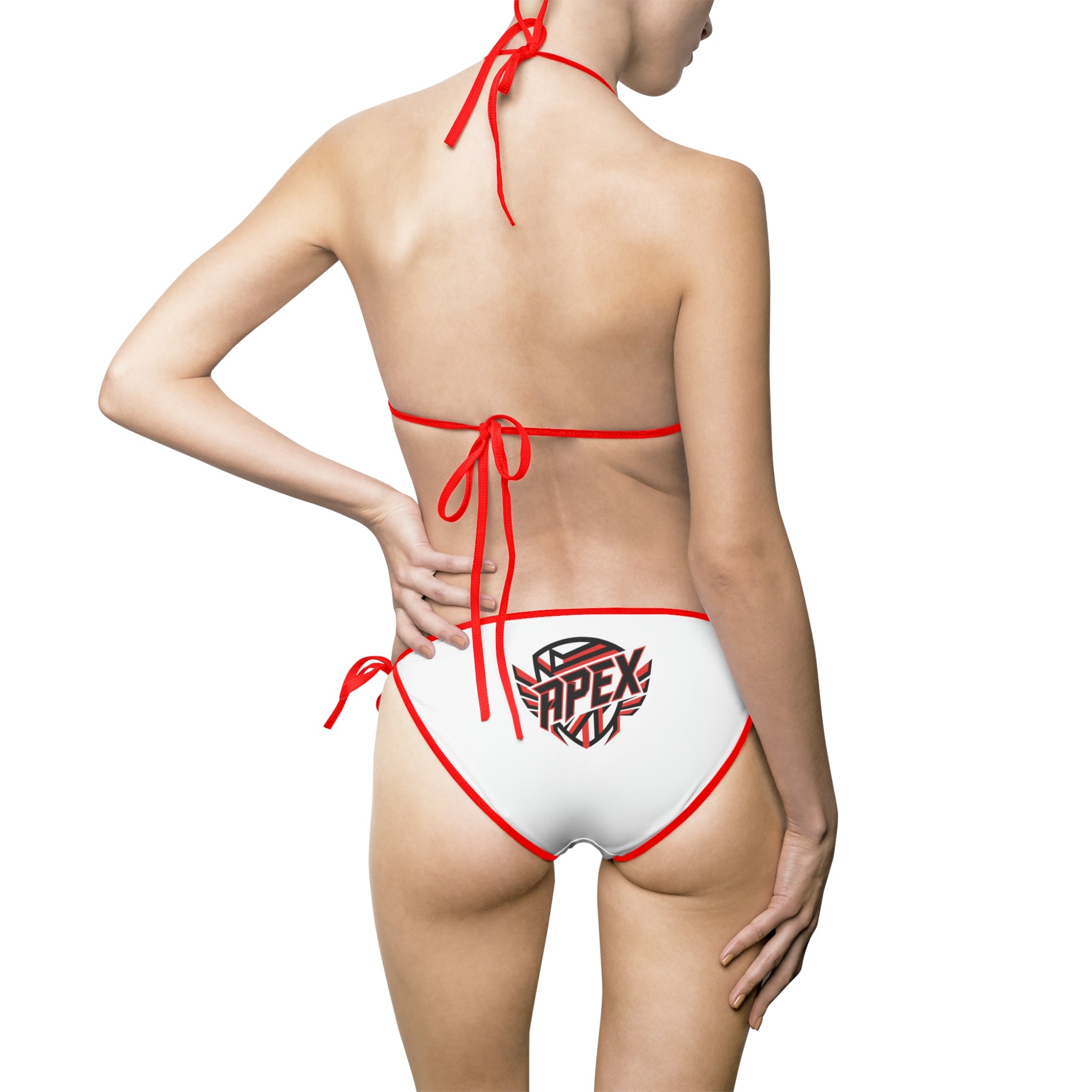 White Tie-Side Bikini with Small Floral Badge — Women's Swimwear